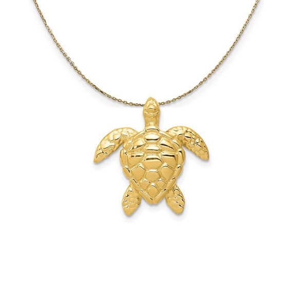 14k Yellow Gold Medium Sea Turtle Slide (18mm) Necklace - 20 Inch